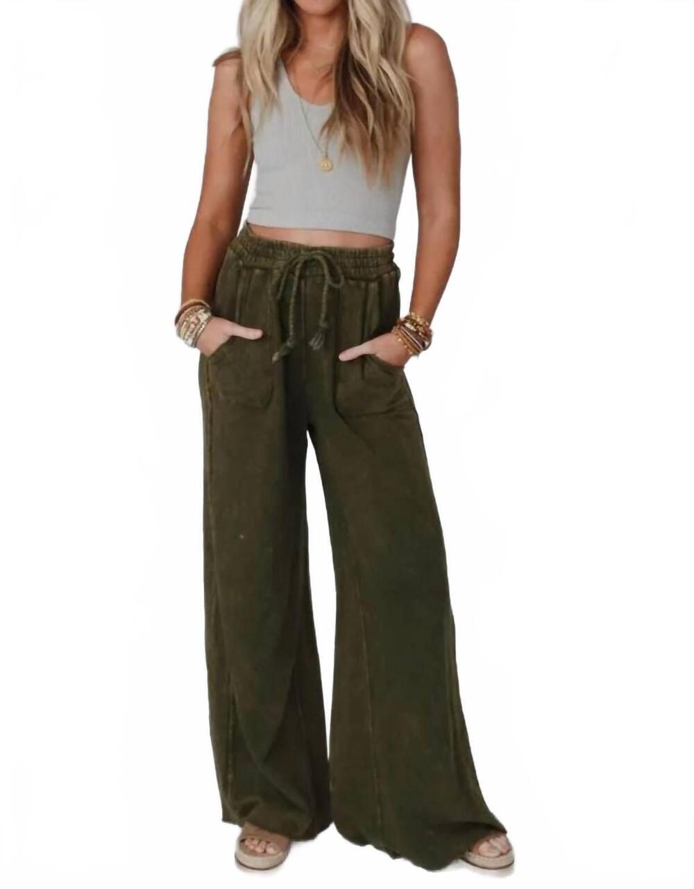 NEW THREE BIRD NEST relaxing wide leg robin pants in olive